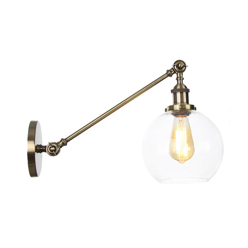 Avtoit | Clear Glass Globe Wall Lighting Country House 1 Light Living Room Fixture in Black/ Brass/ Bronze with Arm, 8"/12" L