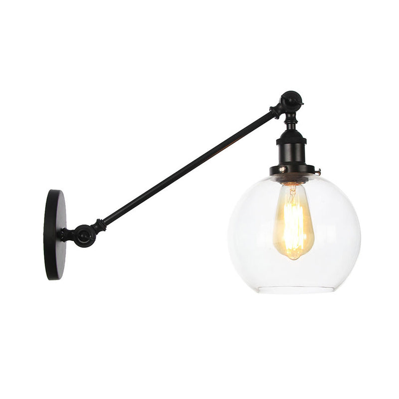 Avtoit | Clear Glass Globe Wall Lighting Country House 1 Light Living Room Fixture in Black/ Brass/ Bronze with Arm, 8"/12" L