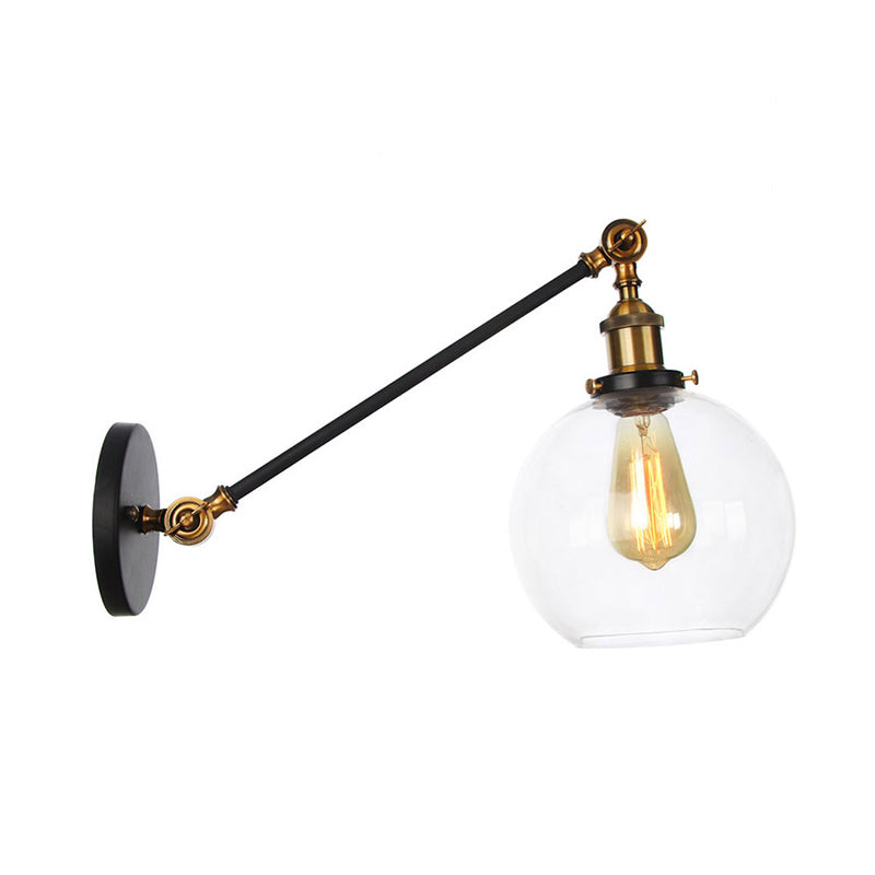 Avtoit | Clear Glass Globe Wall Lighting Country House 1 Light Living Room Fixture in Black/ Brass/ Bronze with Arm, 8"/12" L