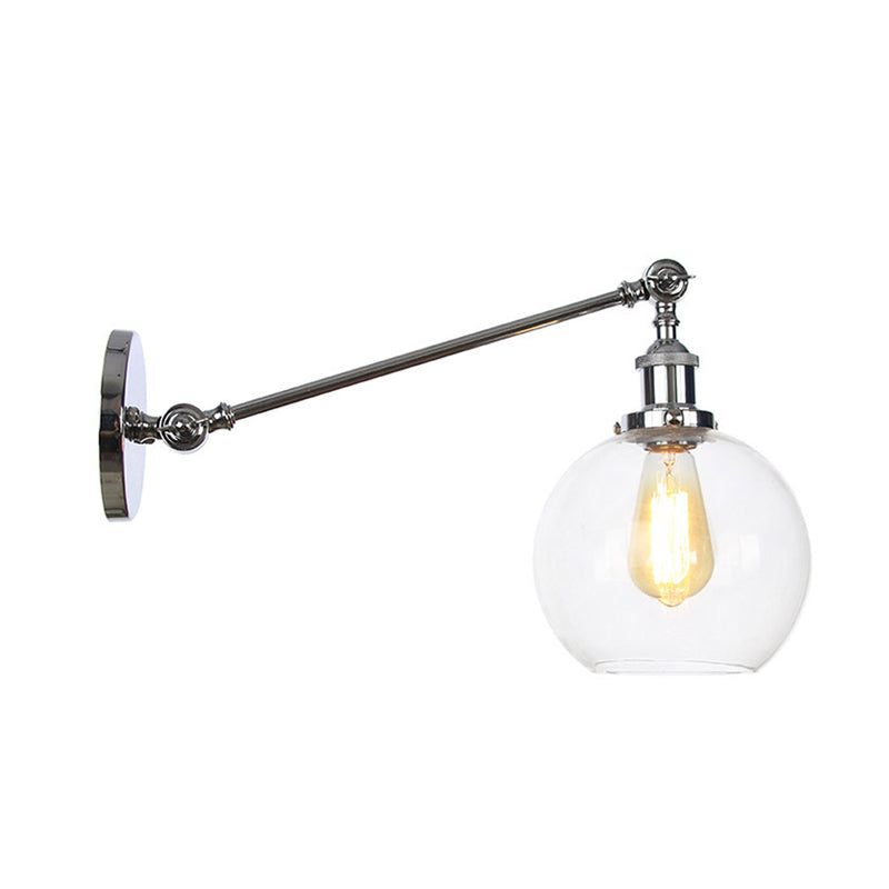 Avtoit | Clear Glass Globe Wall Lighting Country House 1 Light Living Room Fixture in Black/ Brass/ Bronze with Arm, 8"/12" L