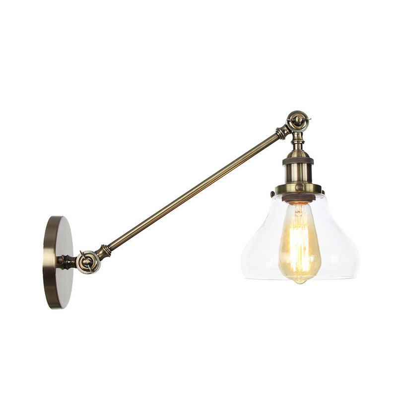 Avtoit | 1 Light Indoor Lighting Fixture Farmhouse Black/Bronze/Brass Wall Lamp with Pear Clear Glass Shade, 8"/12" L Arm