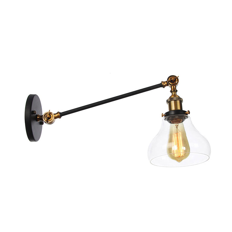 Avtoit | 1 Light Indoor Lighting Fixture Farmhouse Black/Bronze/Brass Wall Lamp with Pear Clear Glass Shade, 8"/12" L Arm