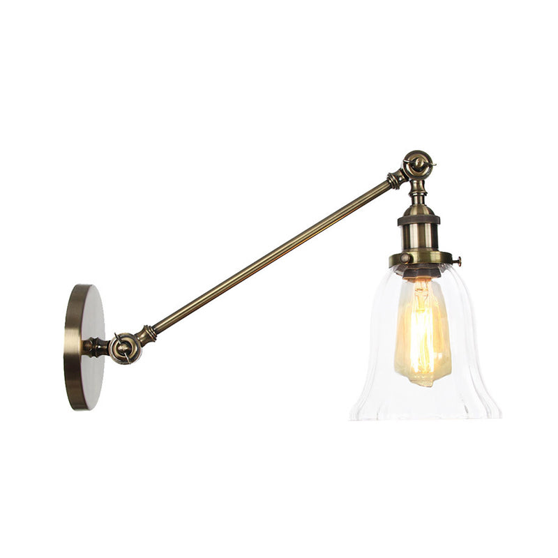 Avtoit | Black/Bronze/Brass 1 Light Wall Lighting Unit Vintage Clear Glass Bell Wall Lamp with Arm, 8"/12" Long