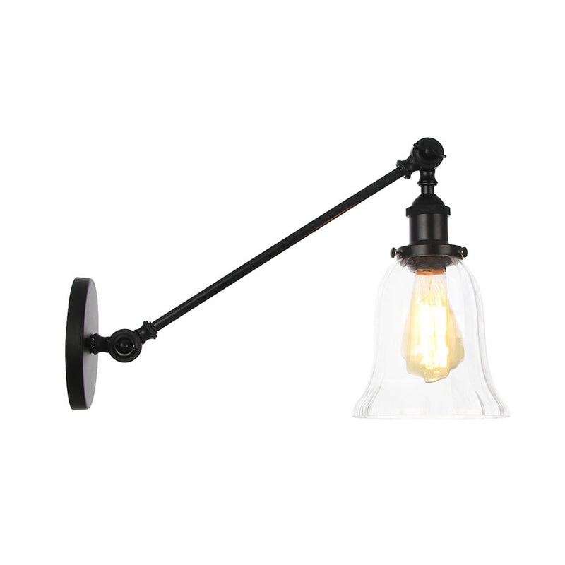 Avtoit | Black/Bronze/Brass 1 Light Wall Lighting Unit Vintage Clear Glass Bell Wall Lamp with Arm, 8"/12" Long