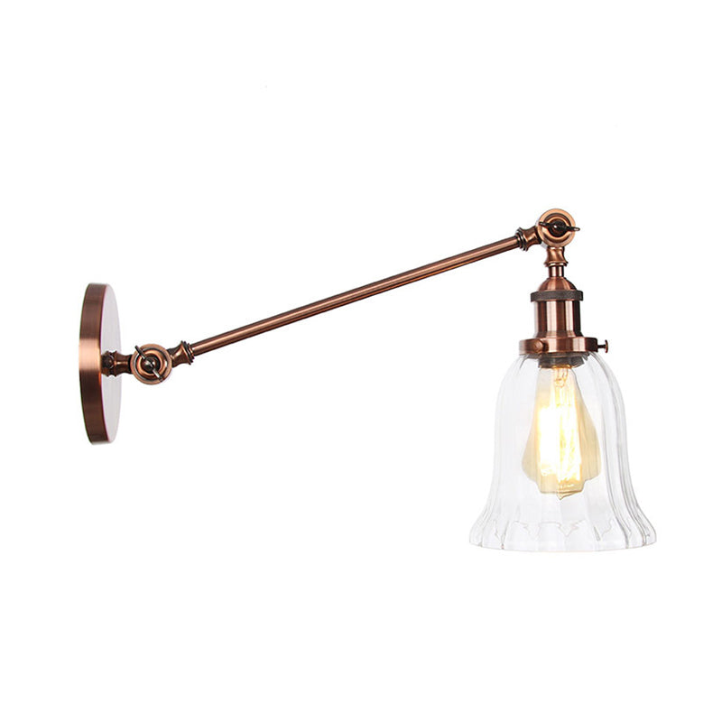 Avtoit | Black/Bronze/Brass 1 Light Wall Lighting Unit Vintage Clear Glass Bell Wall Lamp with Arm, 8"/12" Long