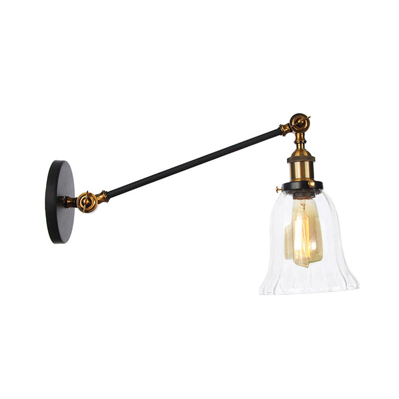 Avtoit | Black/Bronze/Brass 1 Light Wall Lighting Unit Vintage Clear Glass Bell Wall Lamp with Arm, 8"/12" Long
