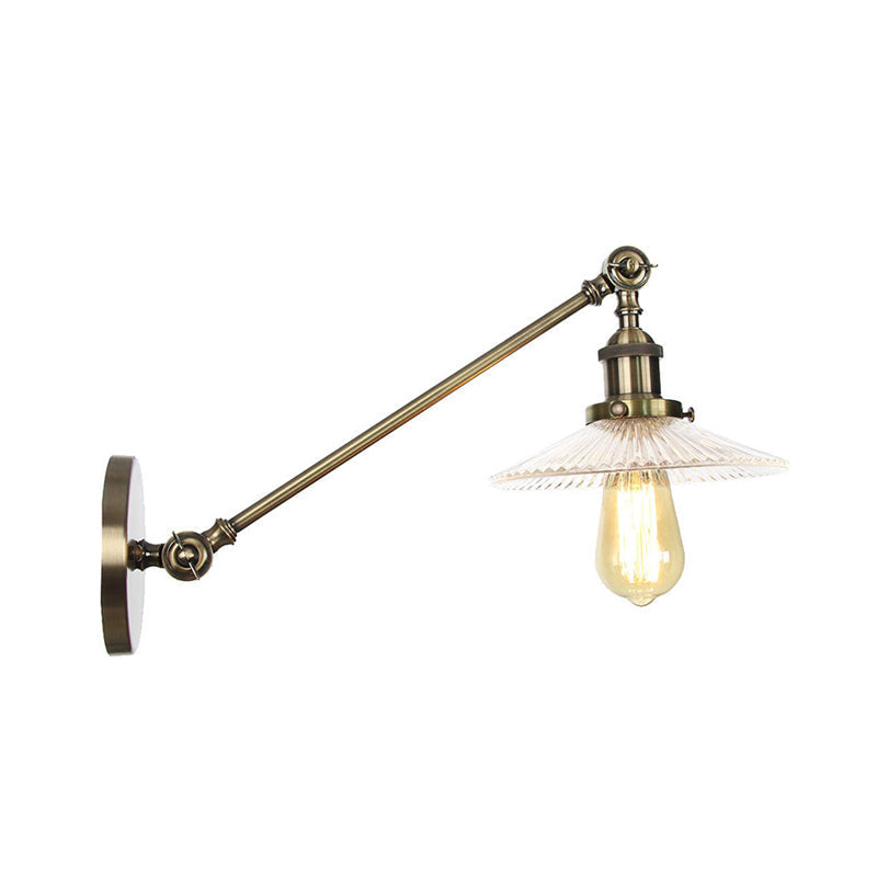 Avtoit | Clear Ribbed Glass Bronze/Brass/Copper Wall Mounted Lamp Shade 1 Light Vintage Lighting Fixture, 8"/12" L Arm