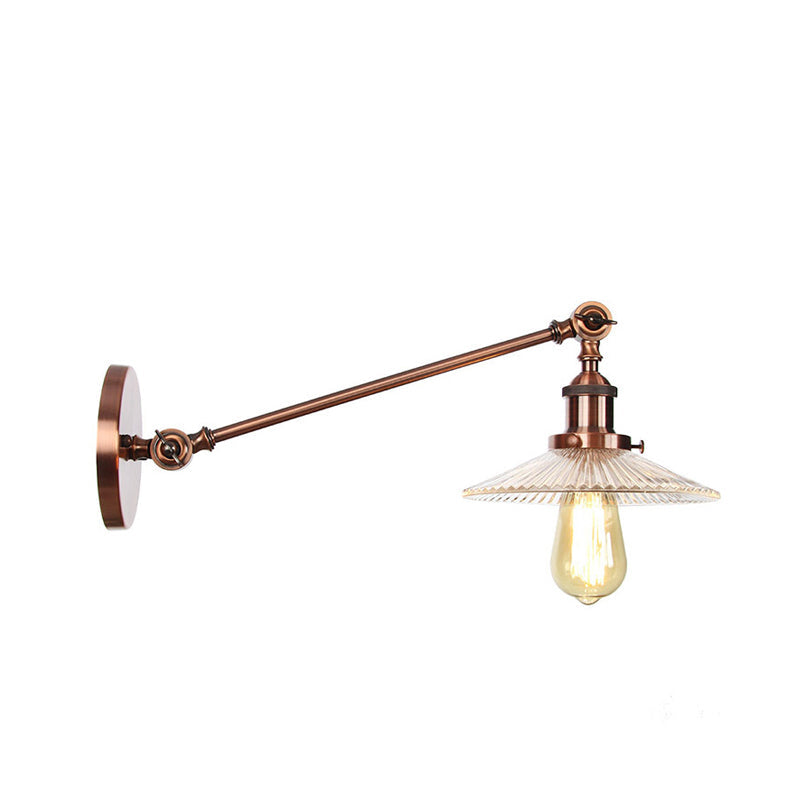 Avtoit | Clear Ribbed Glass Bronze/Brass/Copper Wall Mounted Lamp Shade 1 Light Vintage Lighting Fixture, 8"/12" L Arm