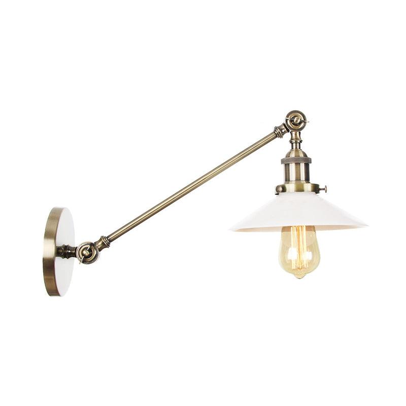 Avtoit | Industrial Conical Wall Lamp 1 Light Opal Glass Wall Lamp in Black/Copper/Brass with Arm, 8"/12" L