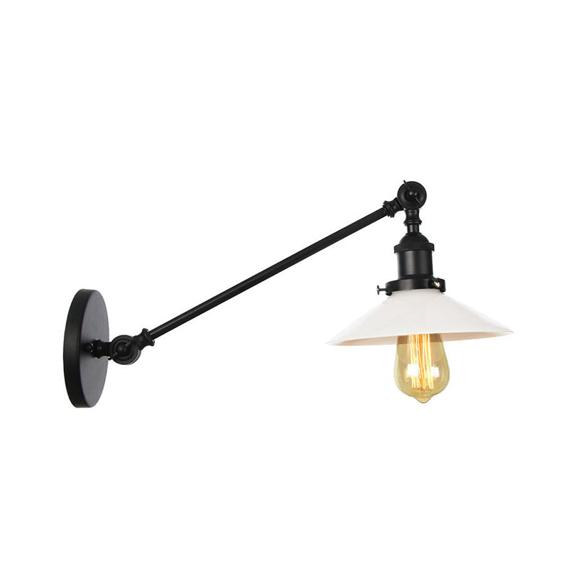 Avtoit | Industrial Conical Wall Lamp 1 Light Opal Glass Wall Lamp in Black/Copper/Brass with Arm, 8"/12" L