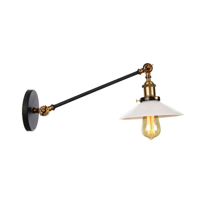 Avtoit | Industrial Conical Wall Lamp 1 Light Opal Glass Wall Lamp in Black/Copper/Brass with Arm, 8"/12" L