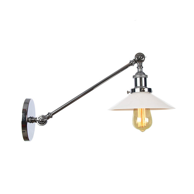 Avtoit | Industrial Conical Wall Lamp 1 Light Opal Glass Wall Lamp in Black/Copper/Brass with Arm, 8"/12" L