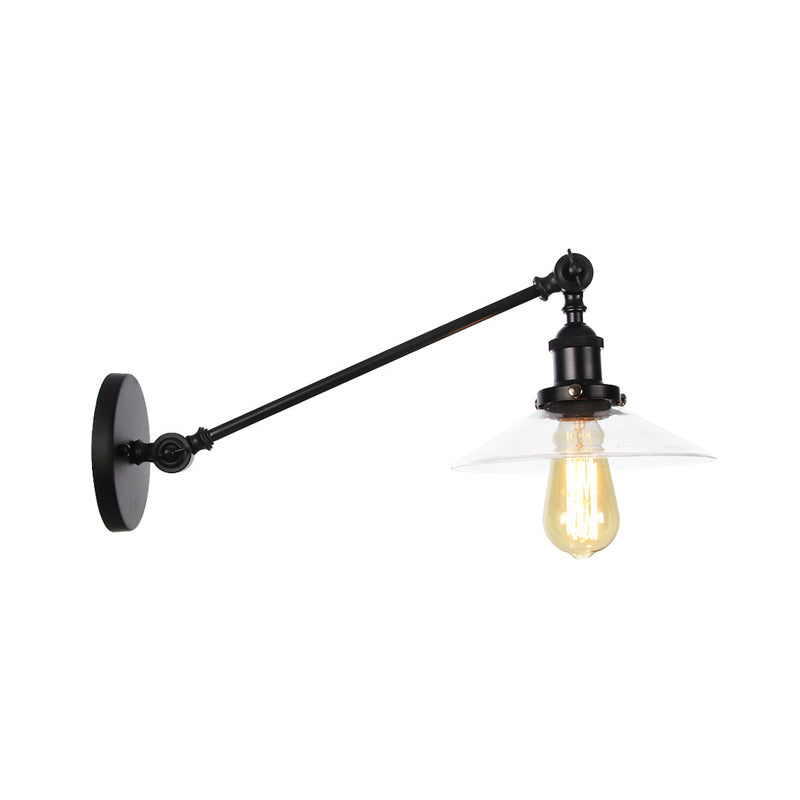 Avtoit | 1 Light Indoor Wall Lamp Vintage Black/Brass/Bronze Lighting Fixture with Cone Transparent Glass Shade, 8"/12" L Arm