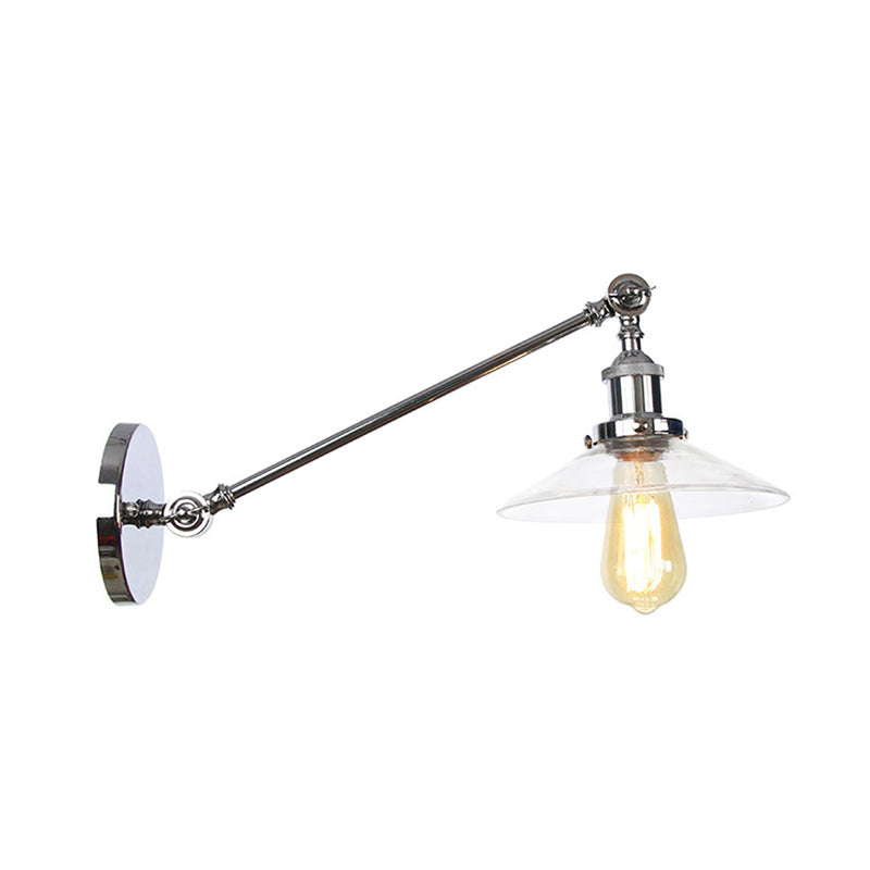 Avtoit | 1 Light Indoor Wall Lamp Vintage Black/Brass/Bronze Lighting Fixture with Cone Transparent Glass Shade, 8"/12" L Arm
