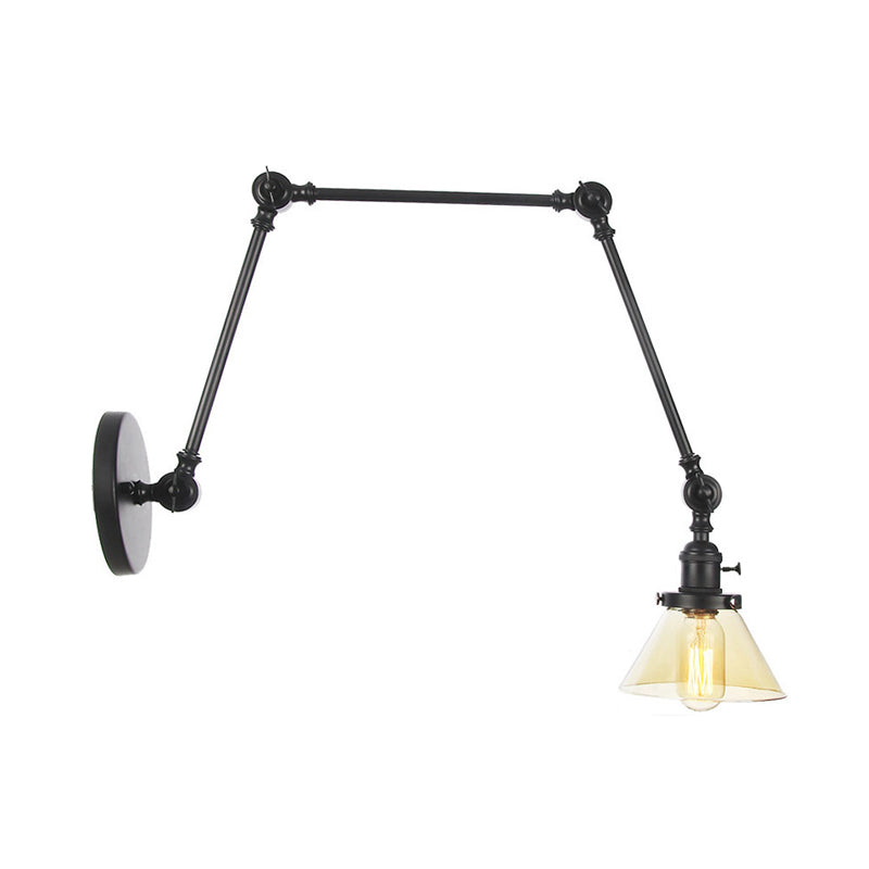 Avtoit | 1 Light Wall Lamp Industrial Cone Clear/Amber Glass Wall Lamp in Black/Bronze/Brass with Adjustable Arm, 8“+8"/8"+8"+8" Long