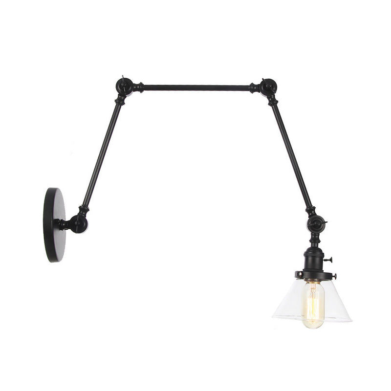 Avtoit | 1 Light Wall Lamp Industrial Cone Clear/Amber Glass Wall Lamp in Black/Bronze/Brass with Adjustable Arm, 8“+8"/8"+8"+8" Long