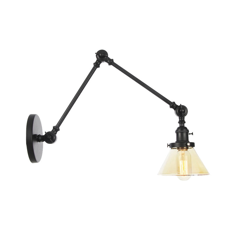 Avtoit | 1 Light Wall Lamp Industrial Cone Clear/Amber Glass Wall Lamp in Black/Bronze/Brass with Adjustable Arm, 8“+8"/8"+8"+8" Long