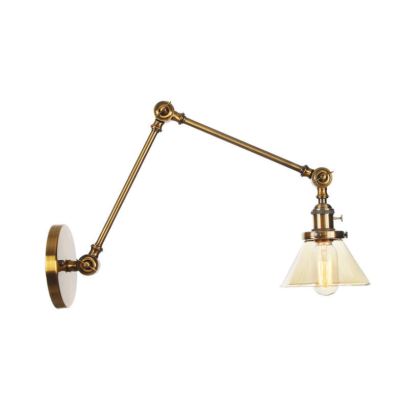 Avtoit | 1 Light Wall Lamp Industrial Cone Clear/Amber Glass Wall Lamp in Black/Bronze/Brass with Adjustable Arm, 8“+8"/8"+8"+8" Long
