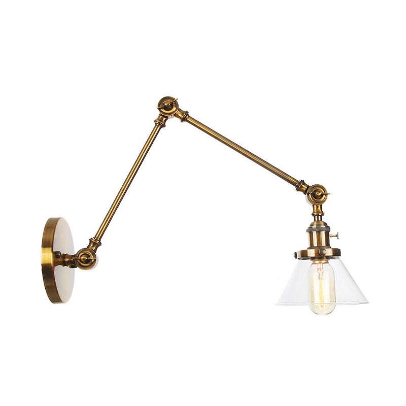 Avtoit | 1 Light Wall Lamp Industrial Cone Clear/Amber Glass Wall Lamp in Black/Bronze/Brass with Adjustable Arm, 8“+8"/8"+8"+8" Long