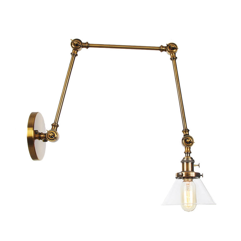 Avtoit | 1 Light Wall Lamp Industrial Cone Clear/Amber Glass Wall Lamp in Black/Bronze/Brass with Adjustable Arm, 8“+8"/8"+8"+8" Long