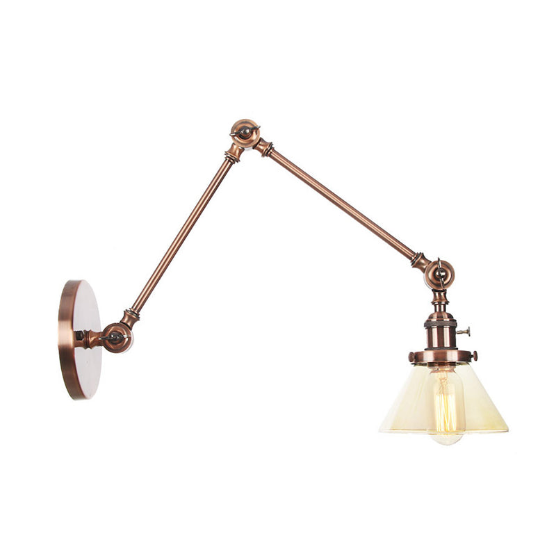 Avtoit | 1 Light Wall Lamp Industrial Cone Clear/Amber Glass Wall Lamp in Black/Bronze/Brass with Adjustable Arm, 8“+8"/8"+8"+8" Long