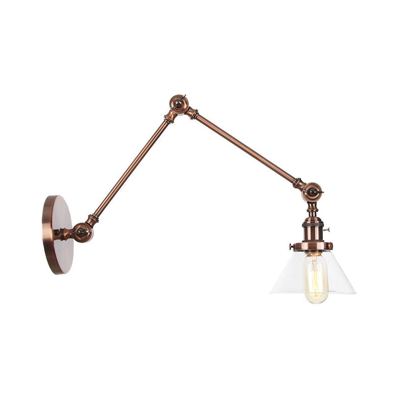 Avtoit | 1 Light Wall Lamp Industrial Cone Clear/Amber Glass Wall Lamp in Black/Bronze/Brass with Adjustable Arm, 8“+8"/8"+8"+8" Long