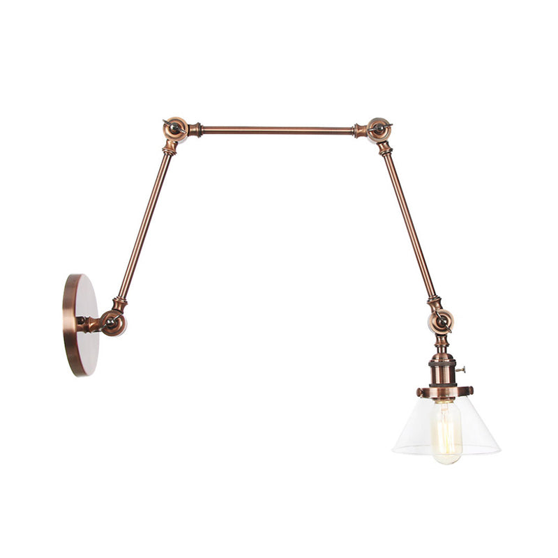 Avtoit | 1 Light Wall Lamp Industrial Cone Clear/Amber Glass Wall Lamp in Black/Bronze/Brass with Adjustable Arm, 8“+8"/8"+8"+8" Long