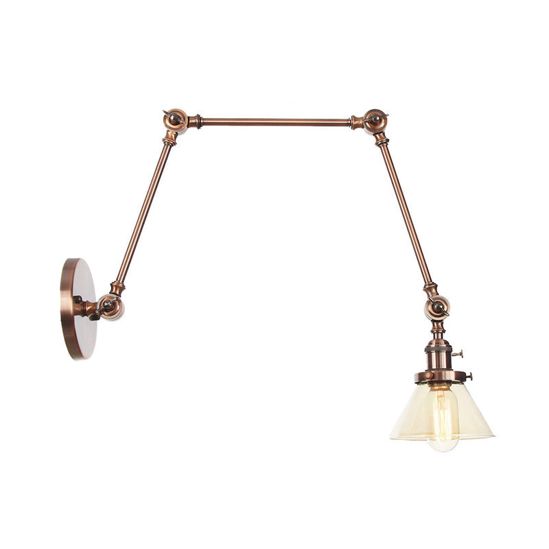 Avtoit | 1 Light Wall Lamp Industrial Cone Clear/Amber Glass Wall Lamp in Black/Bronze/Brass with Adjustable Arm, 8“+8"/8"+8"+8" Long