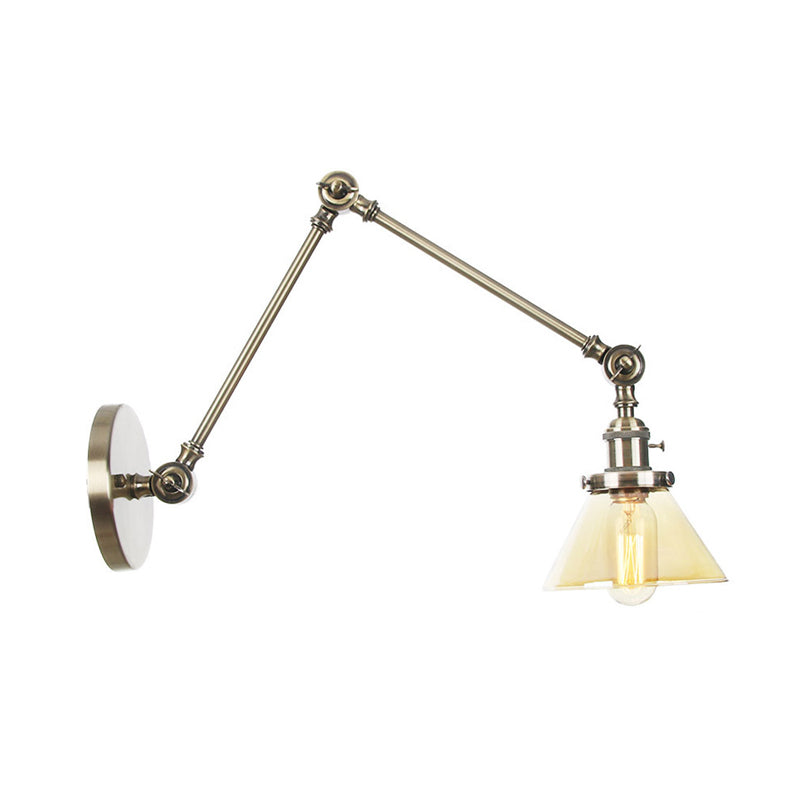 Avtoit | 1 Light Wall Lamp Industrial Cone Clear/Amber Glass Wall Lamp in Black/Bronze/Brass with Adjustable Arm, 8“+8"/8"+8"+8" Long