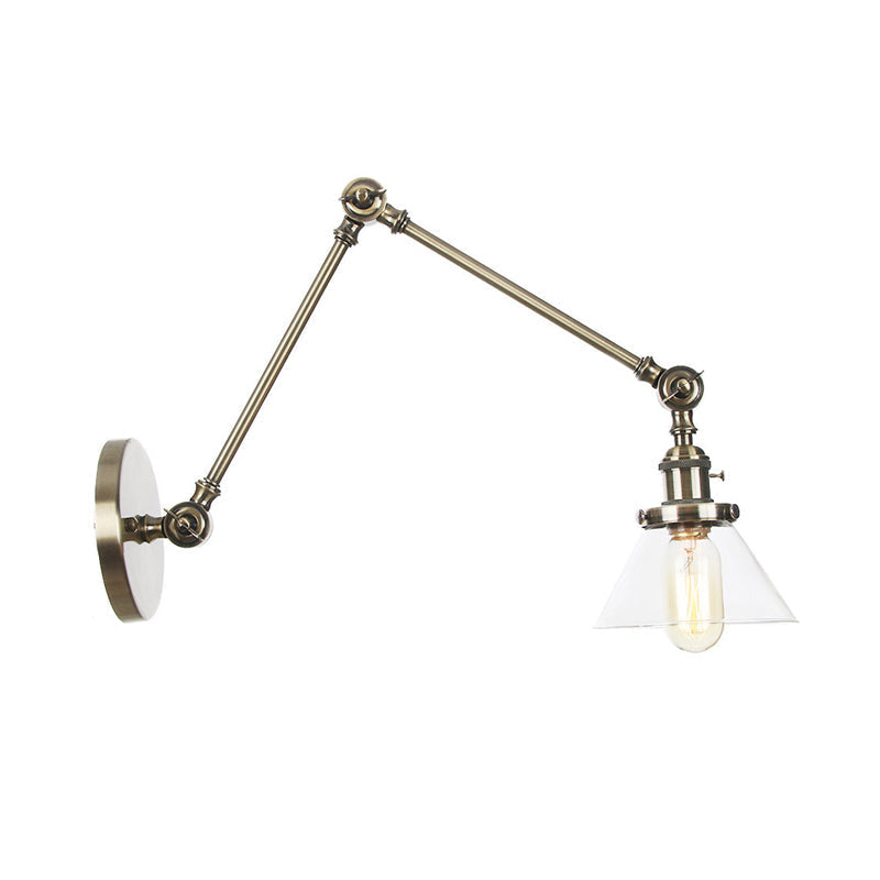 Avtoit | 1 Light Wall Lamp Industrial Cone Clear/Amber Glass Wall Lamp in Black/Bronze/Brass with Adjustable Arm, 8“+8"/8"+8"+8" Long