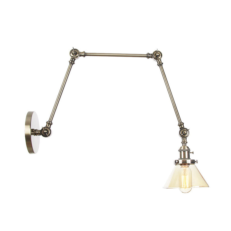Avtoit | 1 Light Wall Lamp Industrial Cone Clear/Amber Glass Wall Lamp in Black/Bronze/Brass with Adjustable Arm, 8“+8"/8"+8"+8" Long