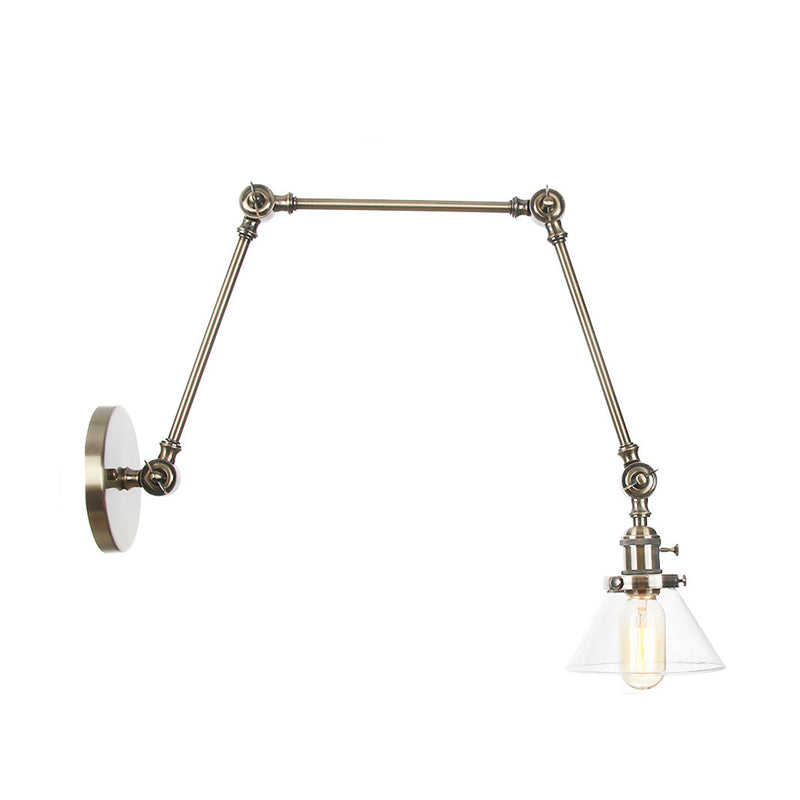 Avtoit | 1 Light Wall Lamp Industrial Cone Clear/Amber Glass Wall Lamp in Black/Bronze/Brass with Adjustable Arm, 8“+8"/8"+8"+8" Long