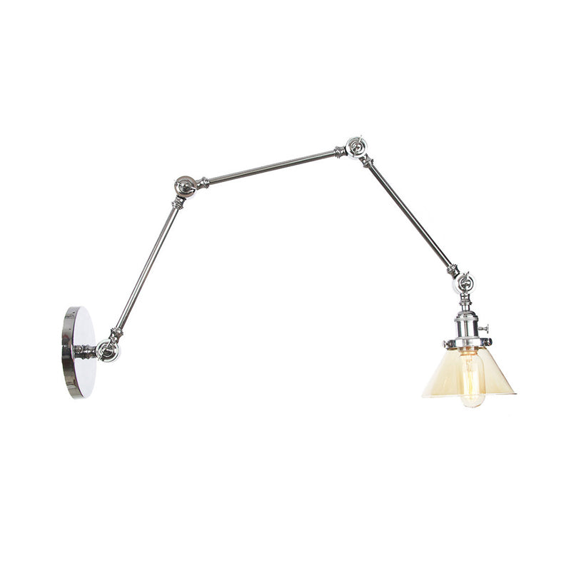 Avtoit | 1 Light Wall Lamp Industrial Cone Clear/Amber Glass Wall Lamp in Black/Bronze/Brass with Adjustable Arm, 8“+8"/8"+8"+8" Long