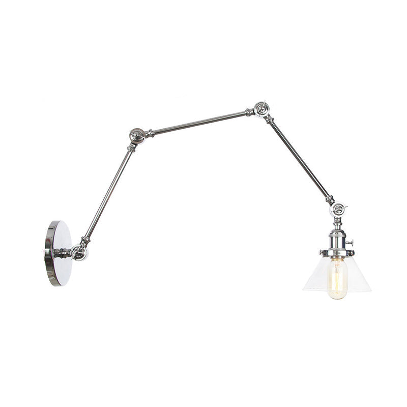 Avtoit | 1 Light Wall Lamp Industrial Cone Clear/Amber Glass Wall Lamp in Black/Bronze/Brass with Adjustable Arm, 8“+8"/8"+8"+8" Long