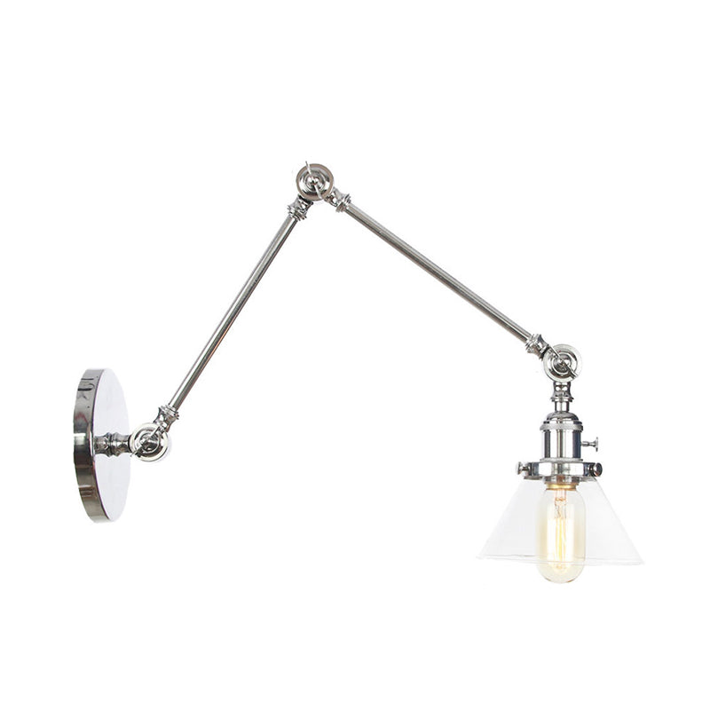 Avtoit | 1 Light Wall Lamp Industrial Cone Clear/Amber Glass Wall Lamp in Black/Bronze/Brass with Adjustable Arm, 8“+8"/8"+8"+8" Long