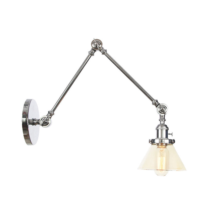 Avtoit | 1 Light Wall Lamp Industrial Cone Clear/Amber Glass Wall Lamp in Black/Bronze/Brass with Adjustable Arm, 8“+8"/8"+8"+8" Long