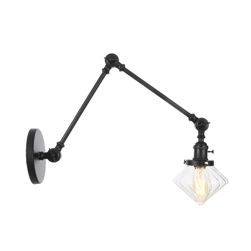 Avtoit | 1 Light Dining Room Wall Lamp Vintage Black/Bronze/Brass Wall Mounted Lamp with Diamond Clear/Amber Glass Shade, 8"+8"/8"+8"+8" L Adjustable Arm