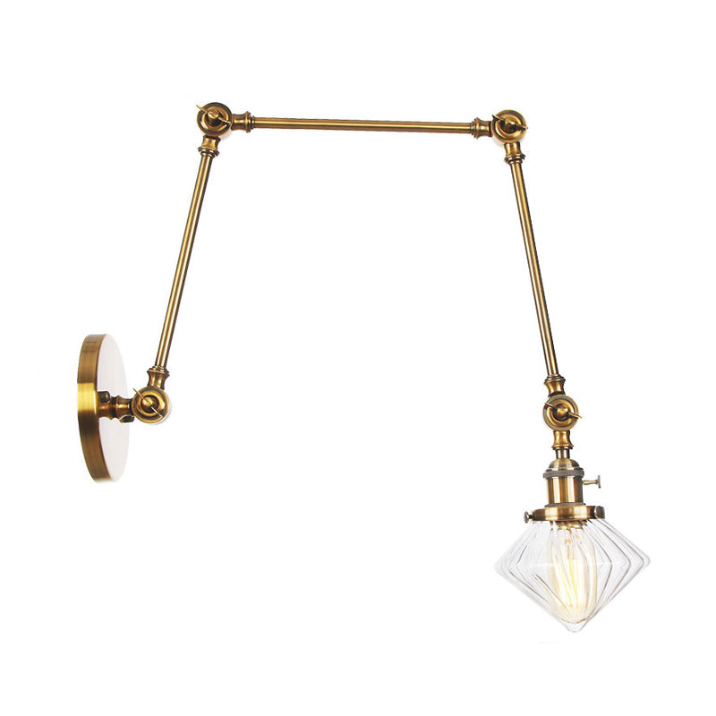 Avtoit | 1 Light Dining Room Wall Lamp Vintage Black/Bronze/Brass Wall Mounted Lamp with Diamond Clear/Amber Glass Shade, 8"+8"/8"+8"+8" L Adjustable Arm