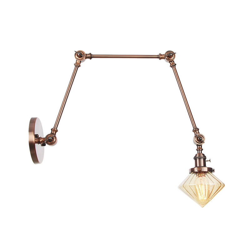 Avtoit | 1 Light Dining Room Wall Lamp Vintage Black/Bronze/Brass Wall Mounted Lamp with Diamond Clear/Amber Glass Shade, 8"+8"/8"+8"+8" L Adjustable Arm