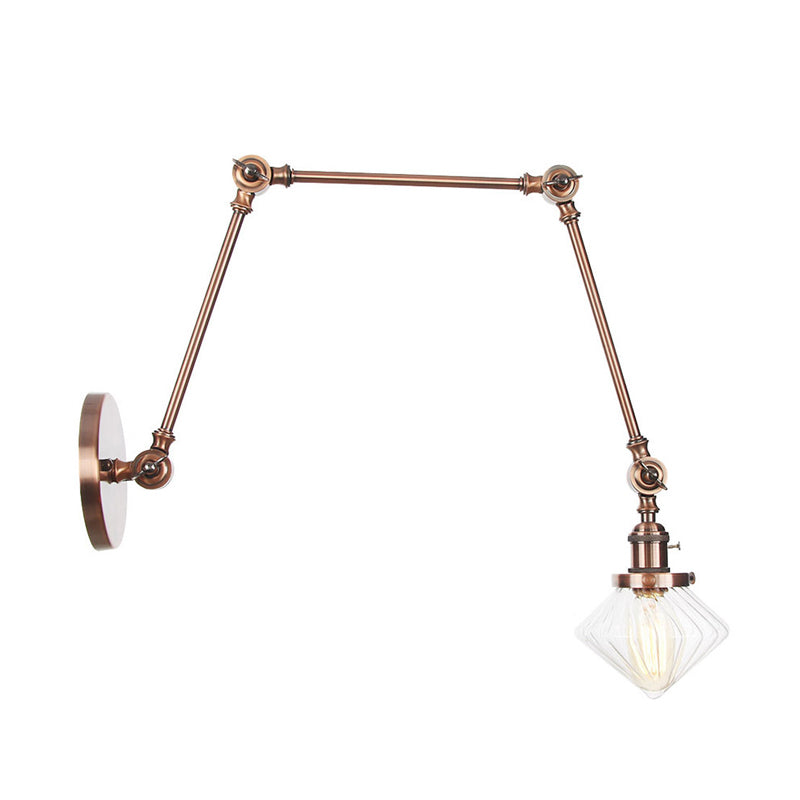 Avtoit | 1 Light Dining Room Wall Lamp Vintage Black/Bronze/Brass Wall Mounted Lamp with Diamond Clear/Amber Glass Shade, 8"+8"/8"+8"+8" L Adjustable Arm