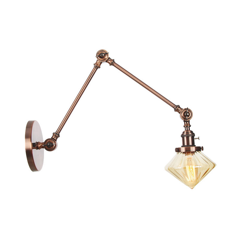 Avtoit | 1 Light Dining Room Wall Lamp Vintage Black/Bronze/Brass Wall Mounted Lamp with Diamond Clear/Amber Glass Shade, 8"+8"/8"+8"+8" L Adjustable Arm