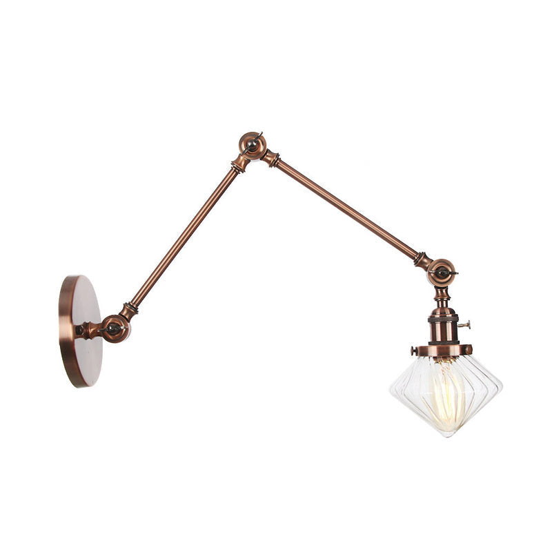 Avtoit | 1 Light Dining Room Wall Lamp Vintage Black/Bronze/Brass Wall Mounted Lamp with Diamond Clear/Amber Glass Shade, 8"+8"/8"+8"+8" L Adjustable Arm