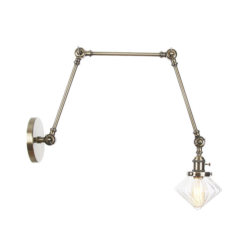 Avtoit | 1 Light Dining Room Wall Lamp Vintage Black/Bronze/Brass Wall Mounted Lamp with Diamond Clear/Amber Glass Shade, 8"+8"/8"+8"+8" L Adjustable Arm