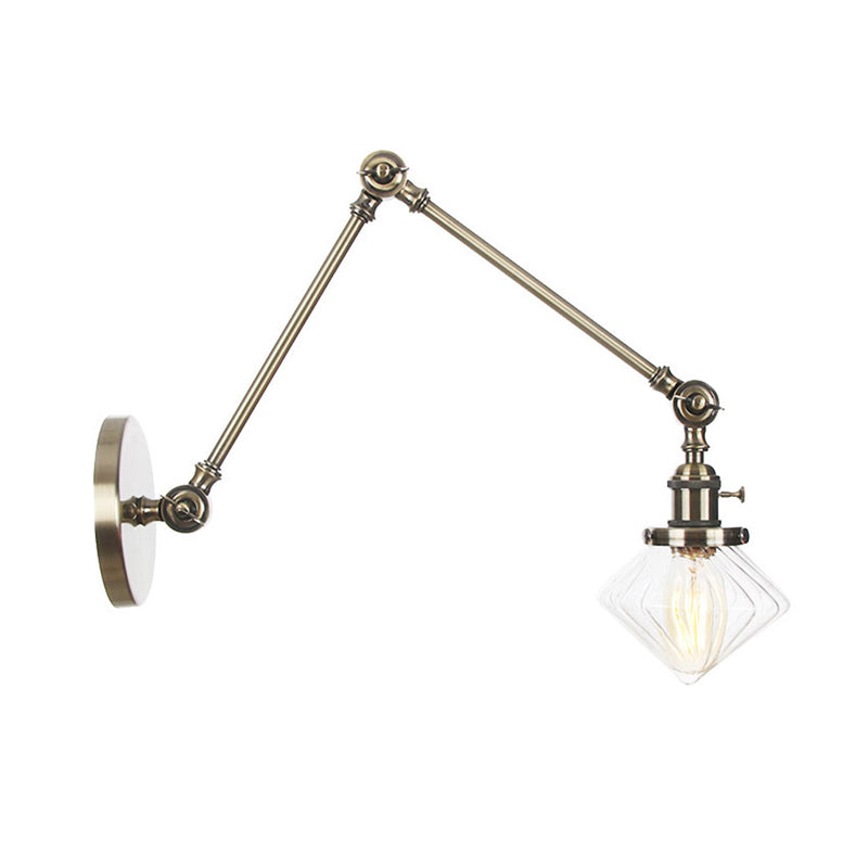 Avtoit | 1 Light Dining Room Wall Lamp Vintage Black/Bronze/Brass Wall Mounted Lamp with Diamond Clear/Amber Glass Shade, 8"+8"/8"+8"+8" L Adjustable Arm