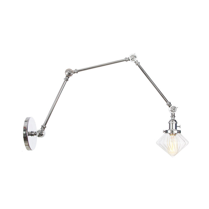 Avtoit | 1 Light Dining Room Wall Lamp Vintage Black/Bronze/Brass Wall Mounted Lamp with Diamond Clear/Amber Glass Shade, 8"+8"/8"+8"+8" L Adjustable Arm