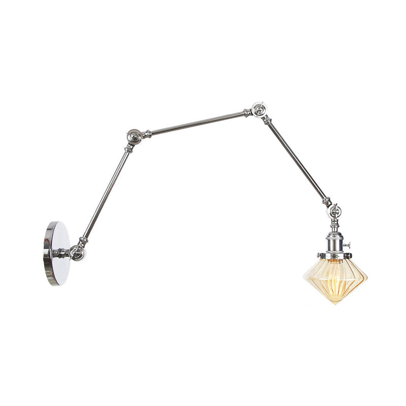 Avtoit | 1 Light Dining Room Wall Lamp Vintage Black/Bronze/Brass Wall Mounted Lamp with Diamond Clear/Amber Glass Shade, 8"+8"/8"+8"+8" L Adjustable Arm