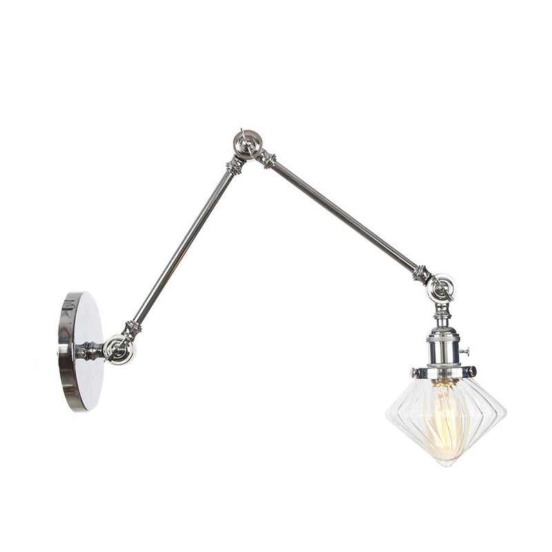 Avtoit | 1 Light Dining Room Wall Lamp Vintage Black/Bronze/Brass Wall Mounted Lamp with Diamond Clear/Amber Glass Shade, 8"+8"/8"+8"+8" L Adjustable Arm