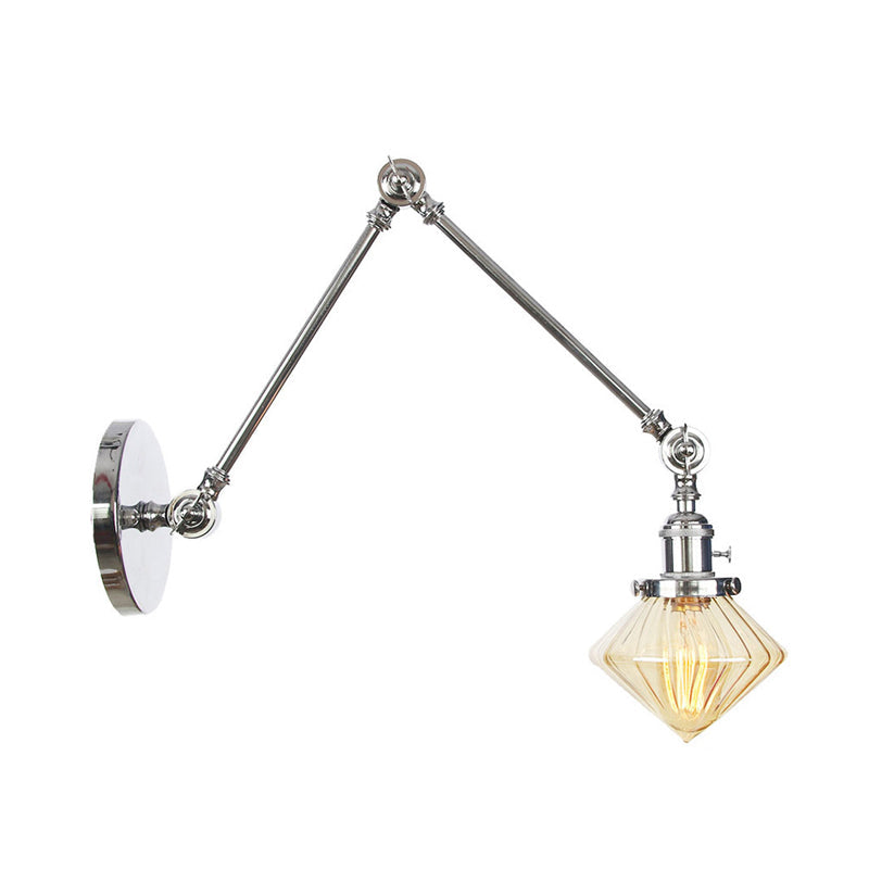 Avtoit | 1 Light Dining Room Wall Lamp Vintage Black/Bronze/Brass Wall Mounted Lamp with Diamond Clear/Amber Glass Shade, 8"+8"/8"+8"+8" L Adjustable Arm
