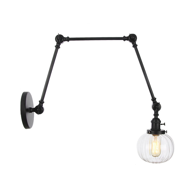 Avtoit | Globe Clear/Amber Glass Wall Mounted Lighting Vintage 1 Light Indoor Sconces in Brass/Chrome/Black with Adjustable Arm, 8"+8"/8"+8"+8" L