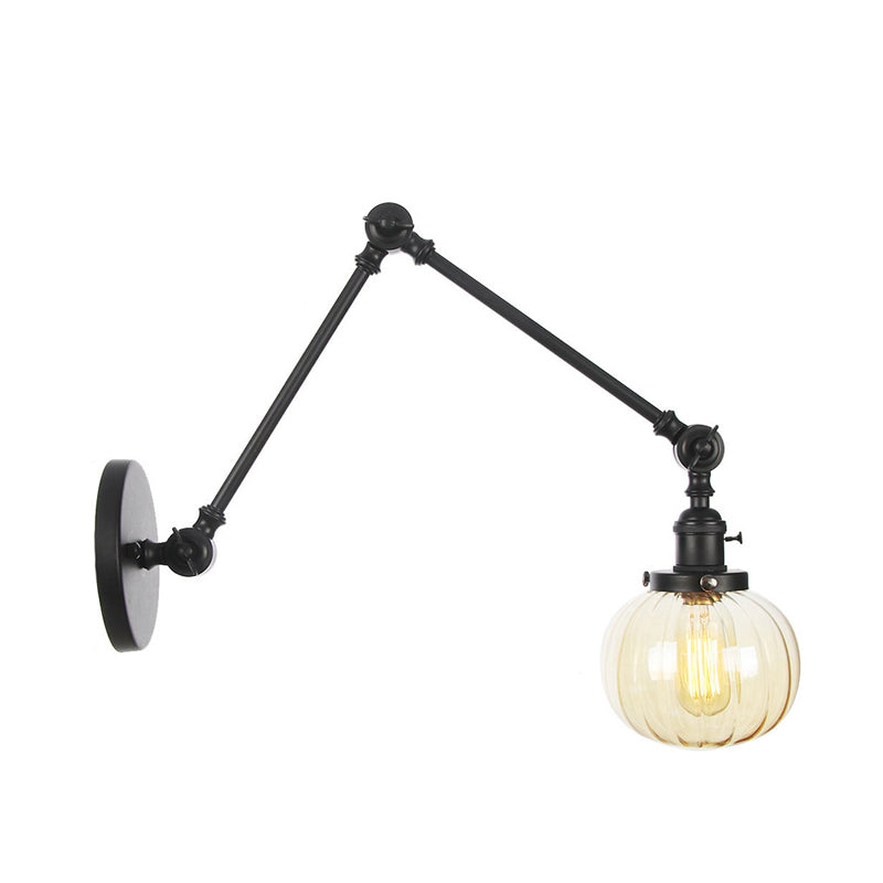 Avtoit | Globe Clear/Amber Glass Wall Mounted Lighting Vintage 1 Light Indoor Sconces in Brass/Chrome/Black with Adjustable Arm, 8"+8"/8"+8"+8" L